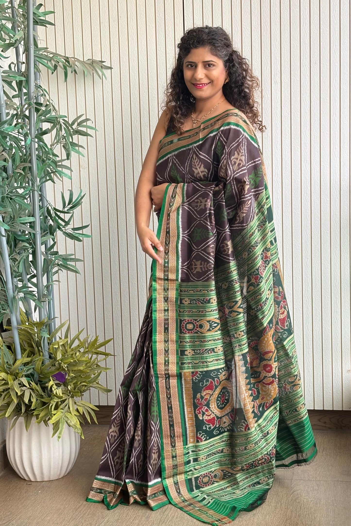Exclusive Odisha Ikkat Pure Silk Saree- Coffee Brown