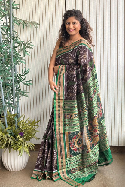 Exclusive Odisha Ikkat Pure Silk Saree- Coffee Brown