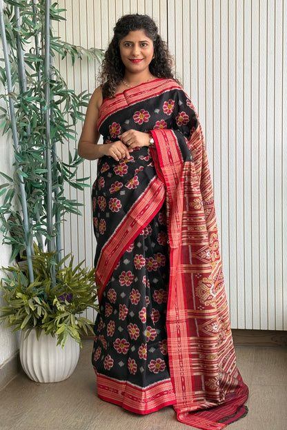 Exclusive Odisha Ikkat Pure Silk Saree-Black