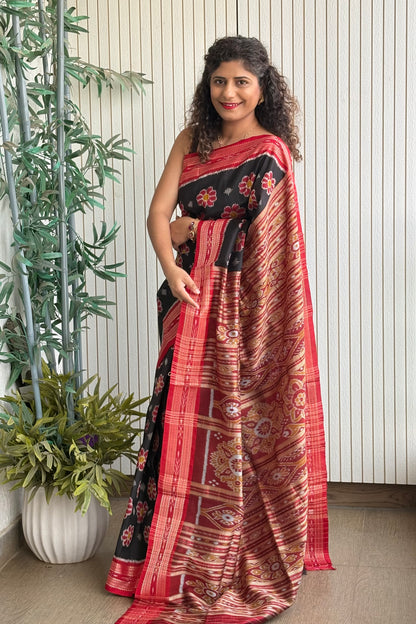 Exclusive Odisha Ikkat Pure Silk Saree-Black