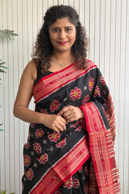 Exclusive Odisha Ikkat Pure Silk Saree-Black