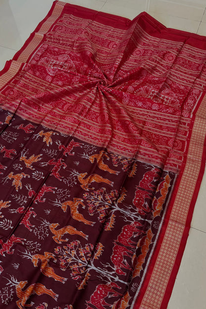 Exclusive Sambalpuri Pure Silk Saree - Coffee-Maroon