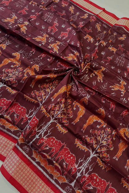 Exclusive Sambalpuri Pure Silk Saree - Coffee-Maroon