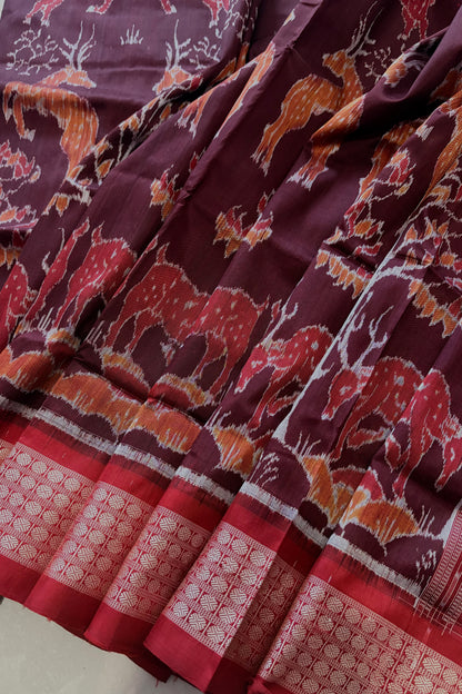 Exclusive Sambalpuri Pure Silk Saree - Coffee-Maroon