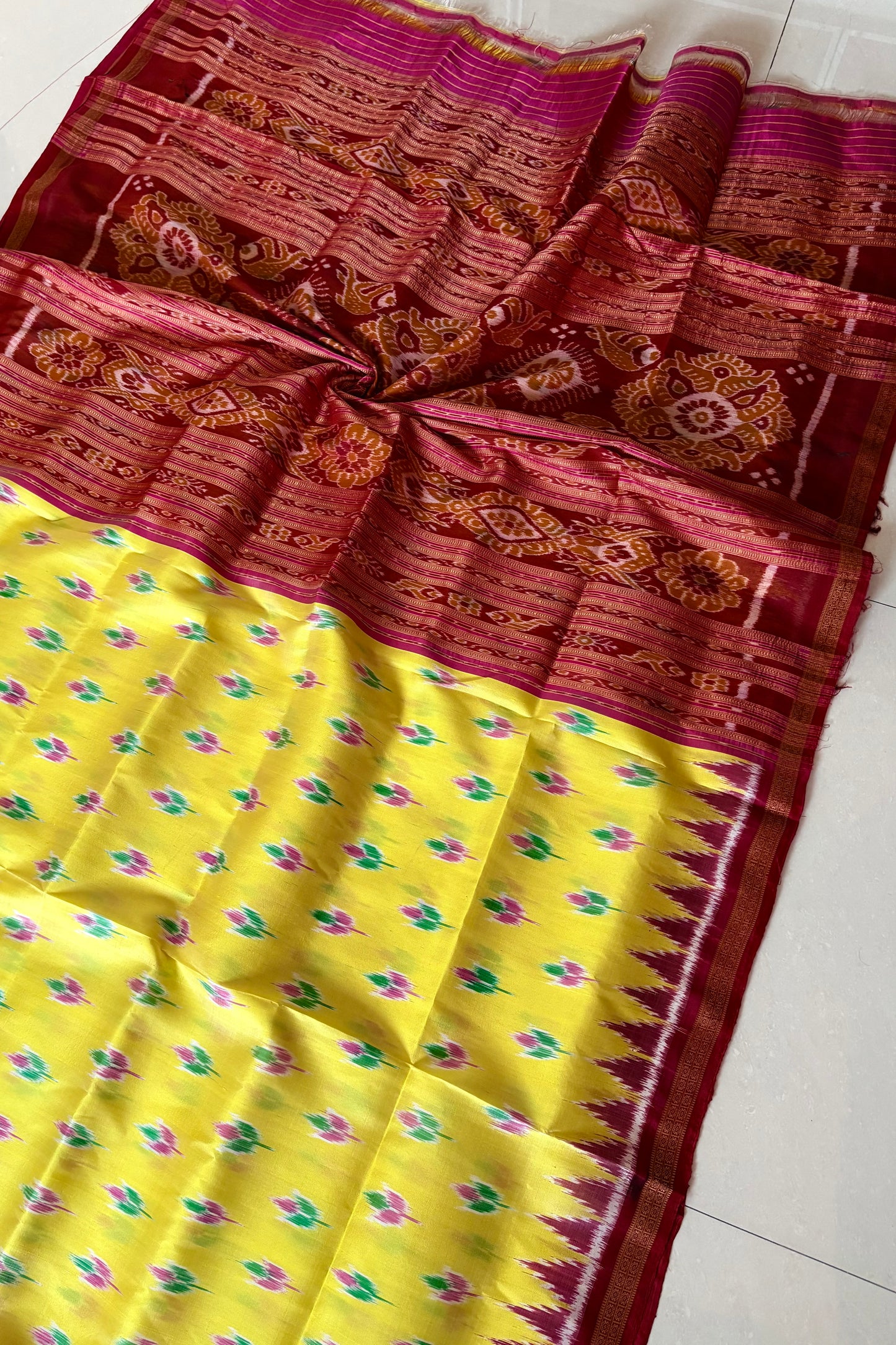 Odisha Ikkat Pure Silk Saree - Yellow