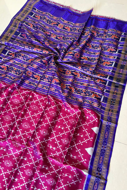 Bandha Body Khandua Ikkat Silk Saree - Dual shine Magenta