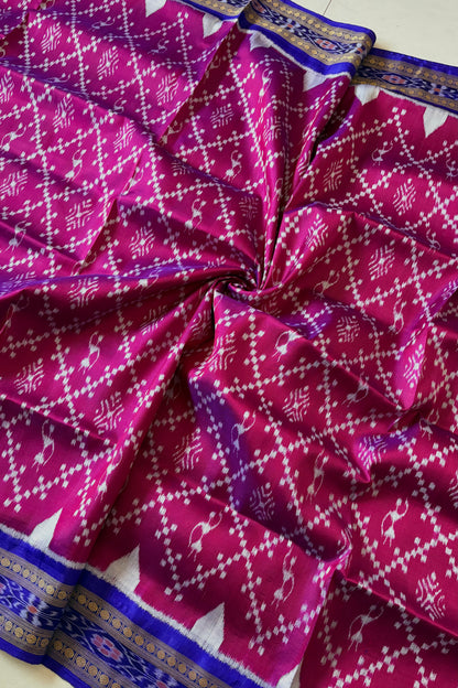 Bandha Body Khandua Ikkat Silk Saree - Dual shine Magenta