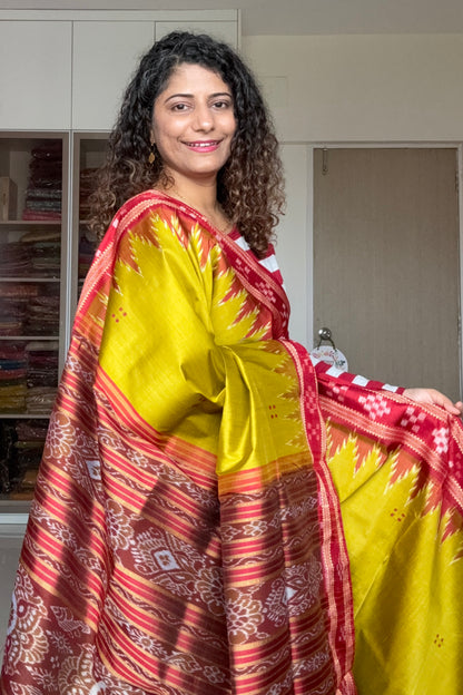 Pasapali Border Khandua Silk Saree - Henna Green