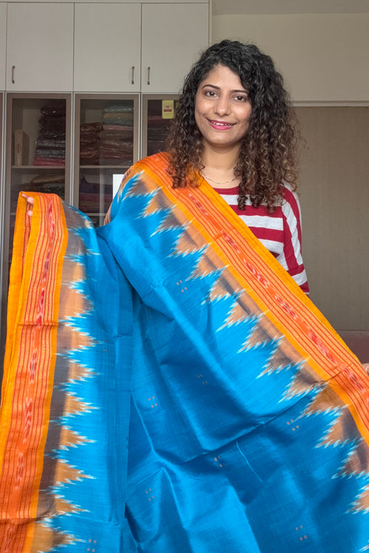 Odisha Ikkat Pure Khandua Silk Saree - Blue
