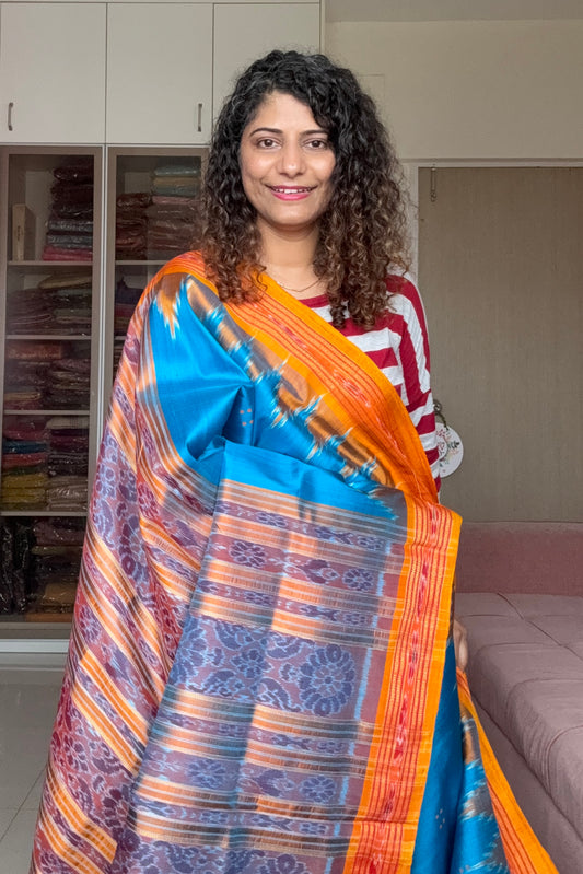 Odisha Ikkat Pure Khandua Silk Saree - Blue