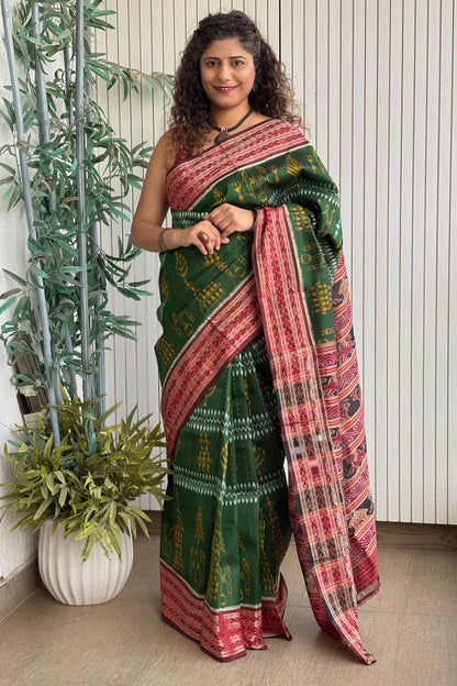 Exclusive Odisha Ikkat Pure Silk Saree-Mehndi Green