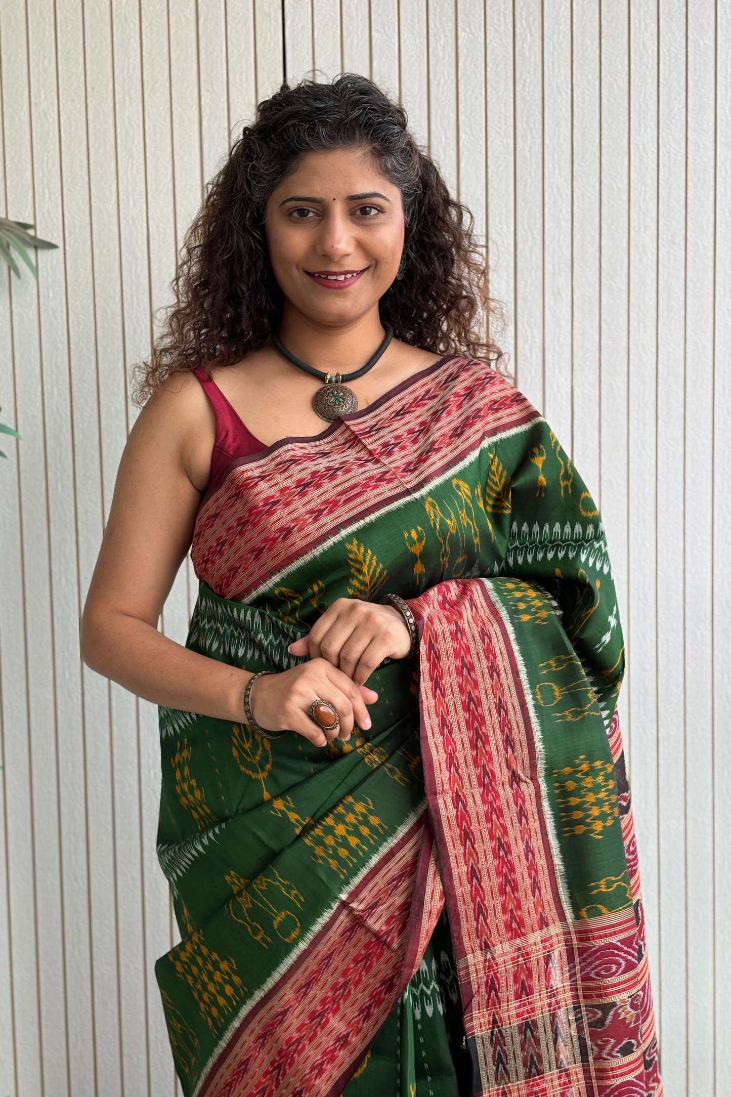 Exclusive Odisha Ikkat Pure Silk Saree-Mehndi Green