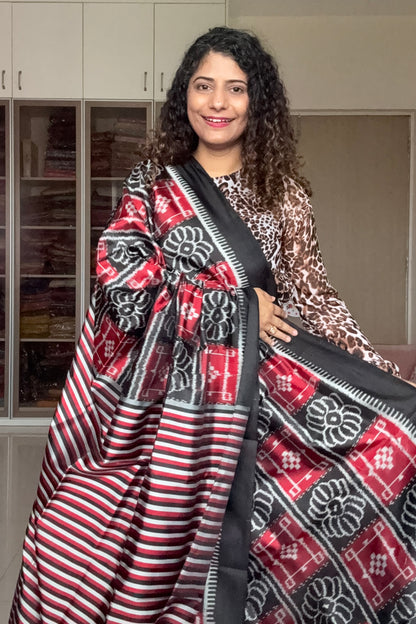 Exclusive Odisha Ikkat Pure Silk Saree- Black red