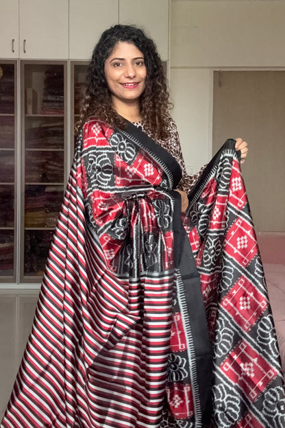 Exclusive Odisha Ikkat Pure Silk Saree- Black red
