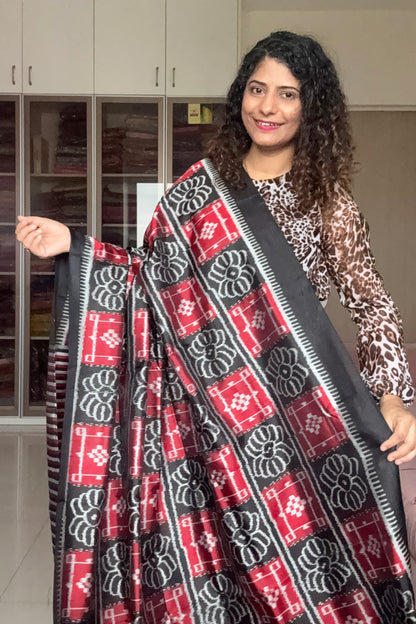 Exclusive Odisha Ikkat Pure Silk Saree- Black red