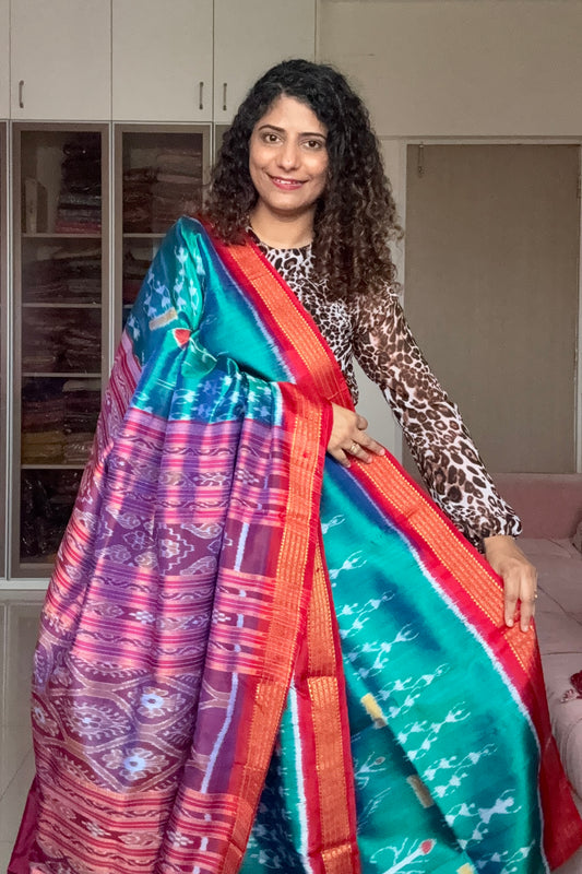 Exclusive Odisha Ikkat Pure Silk Saree- Shot Green