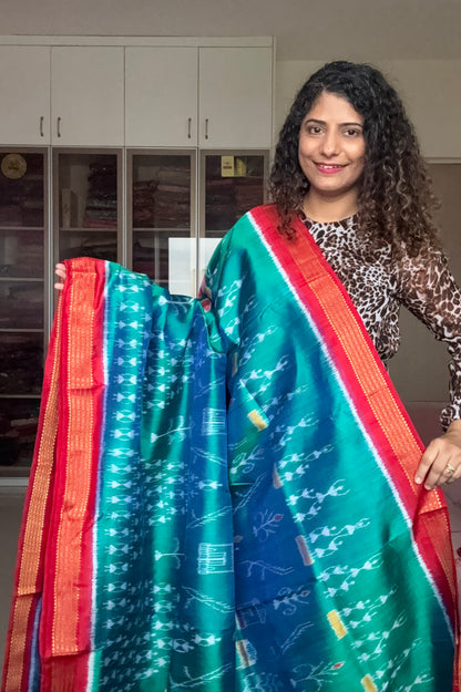 Exclusive Odisha Ikkat Pure Silk Saree- Shot Green