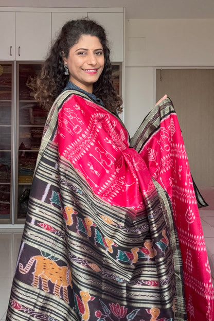 Exclusive Odisha Ikkat Pure Silk Saree- Bright Pink