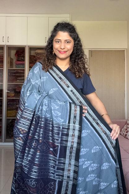 Exclusive Odisha Ikkat Khandua Cotton Saree - Grey