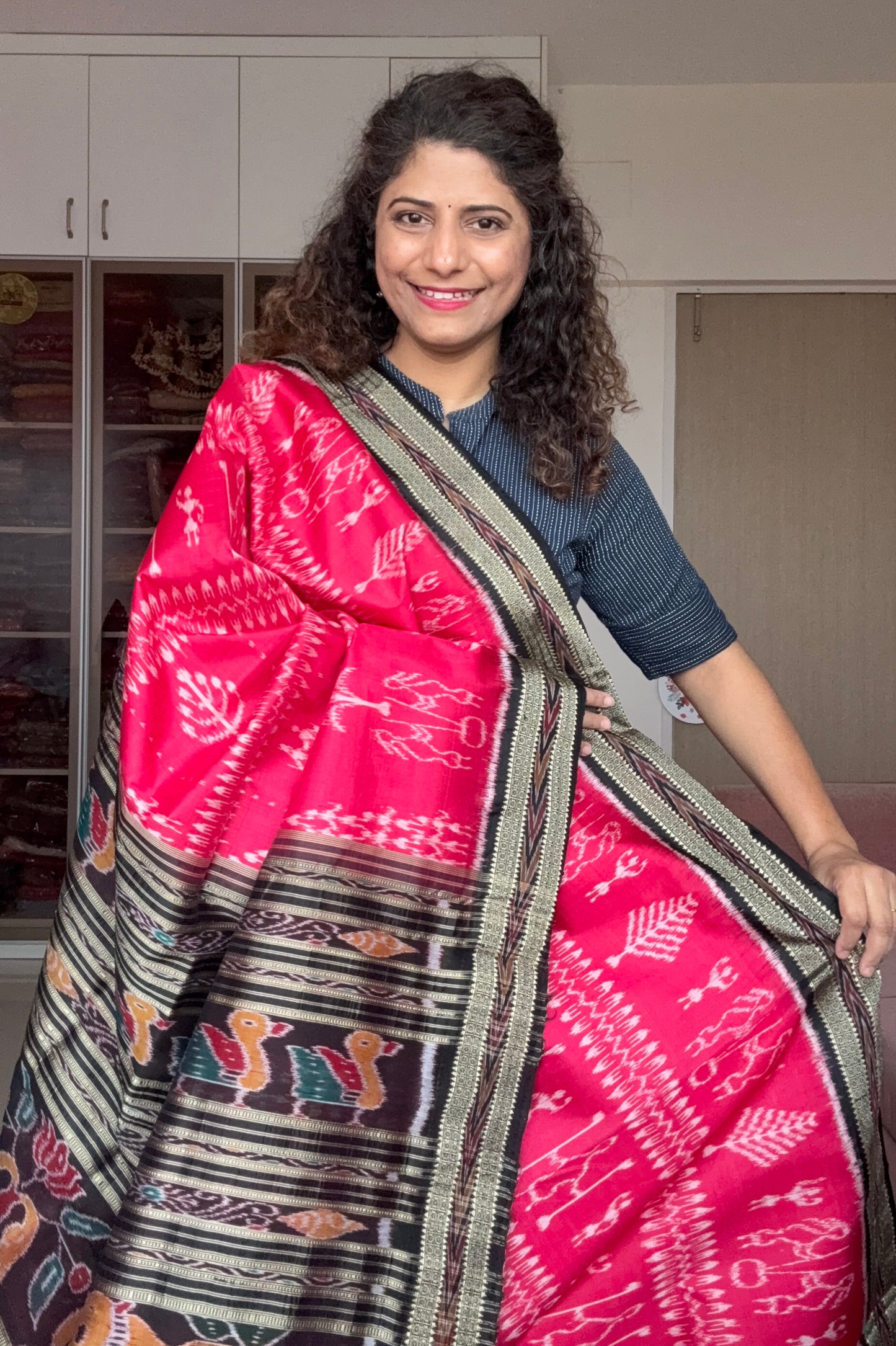 Exclusive Odisha Ikkat Pure Silk Saree- Bright Pink