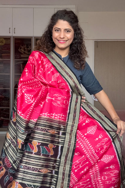 Exclusive Odisha Ikkat Pure Silk Saree- Bright Pink