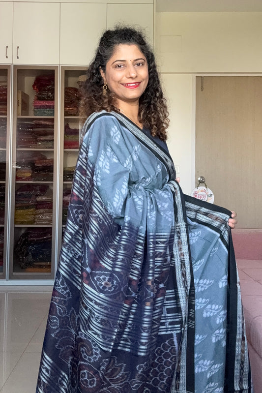Exclusive Odisha Ikkat Khandua Cotton Saree - Grey