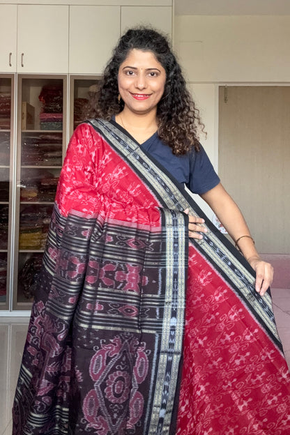Exclusive Odisha Ikkat Khandua Cotton Saree - Deep Red