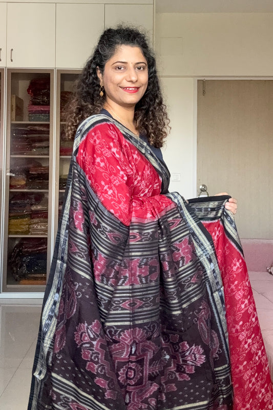 Exclusive Odisha Ikkat Khandua Cotton Saree - Deep Red