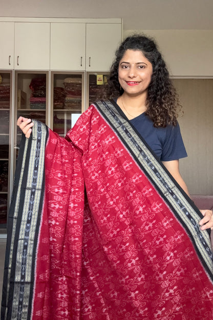 Exclusive Odisha Ikkat Khandua Cotton Saree - Deep Red