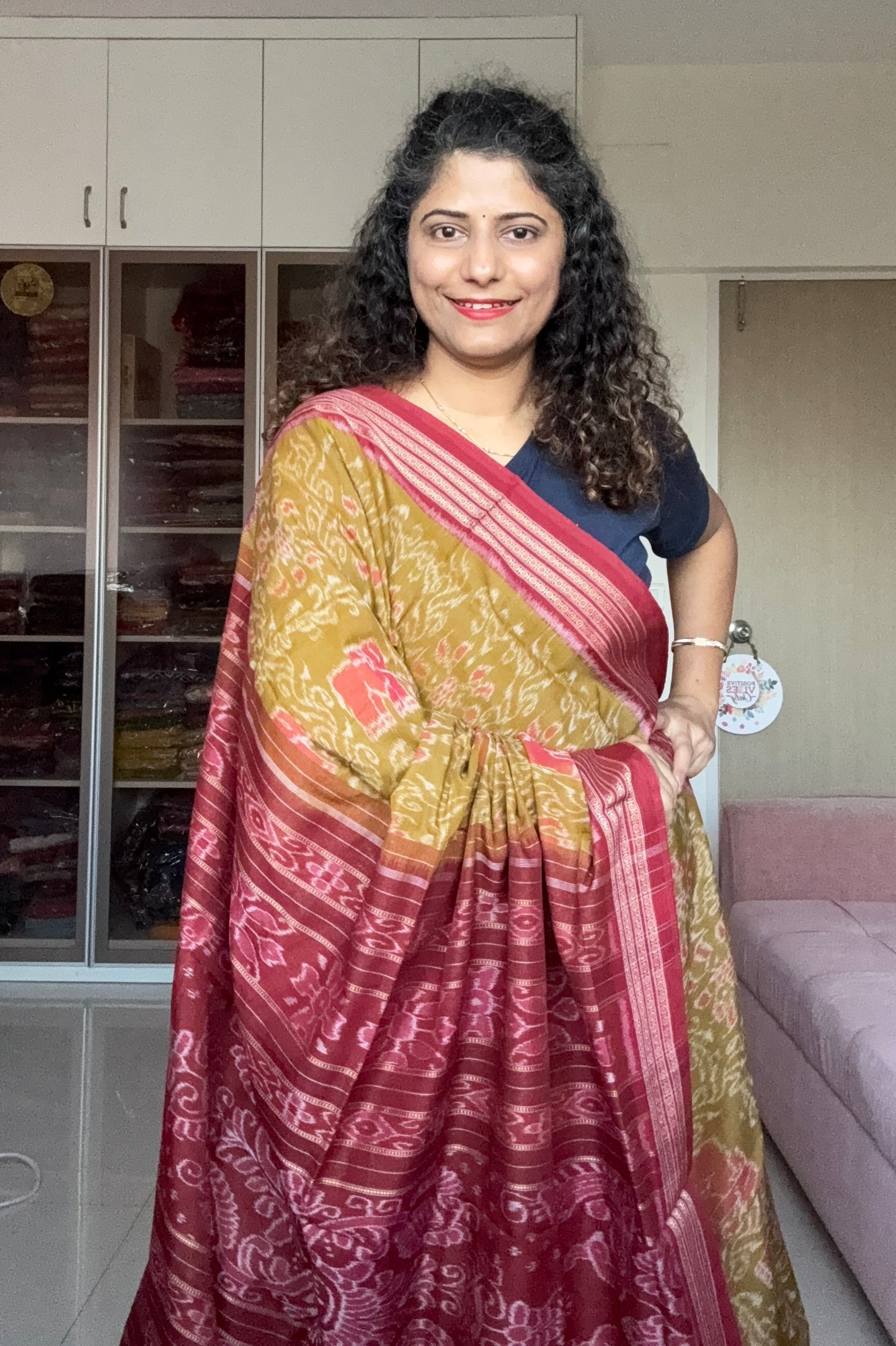 Exclusive Odisha Ikkat Khandua Cotton Saree - Olive Yellow