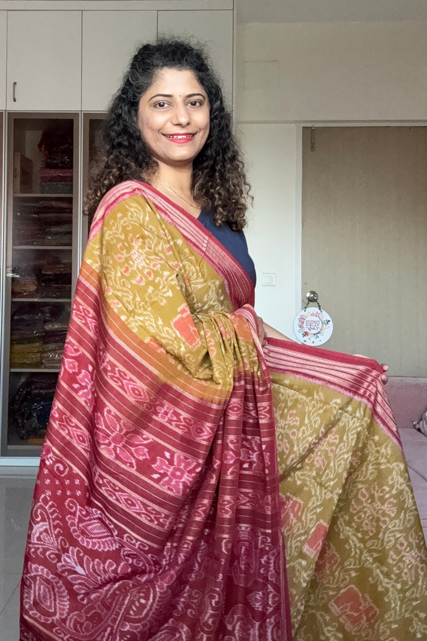 Exclusive Odisha Ikkat Khandua Cotton Saree - Olive Yellow