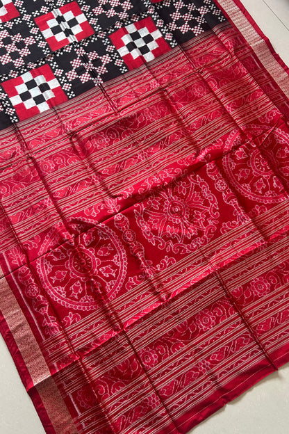 Exclusive Sambalpuri Pure Silk Saree - Red & Black