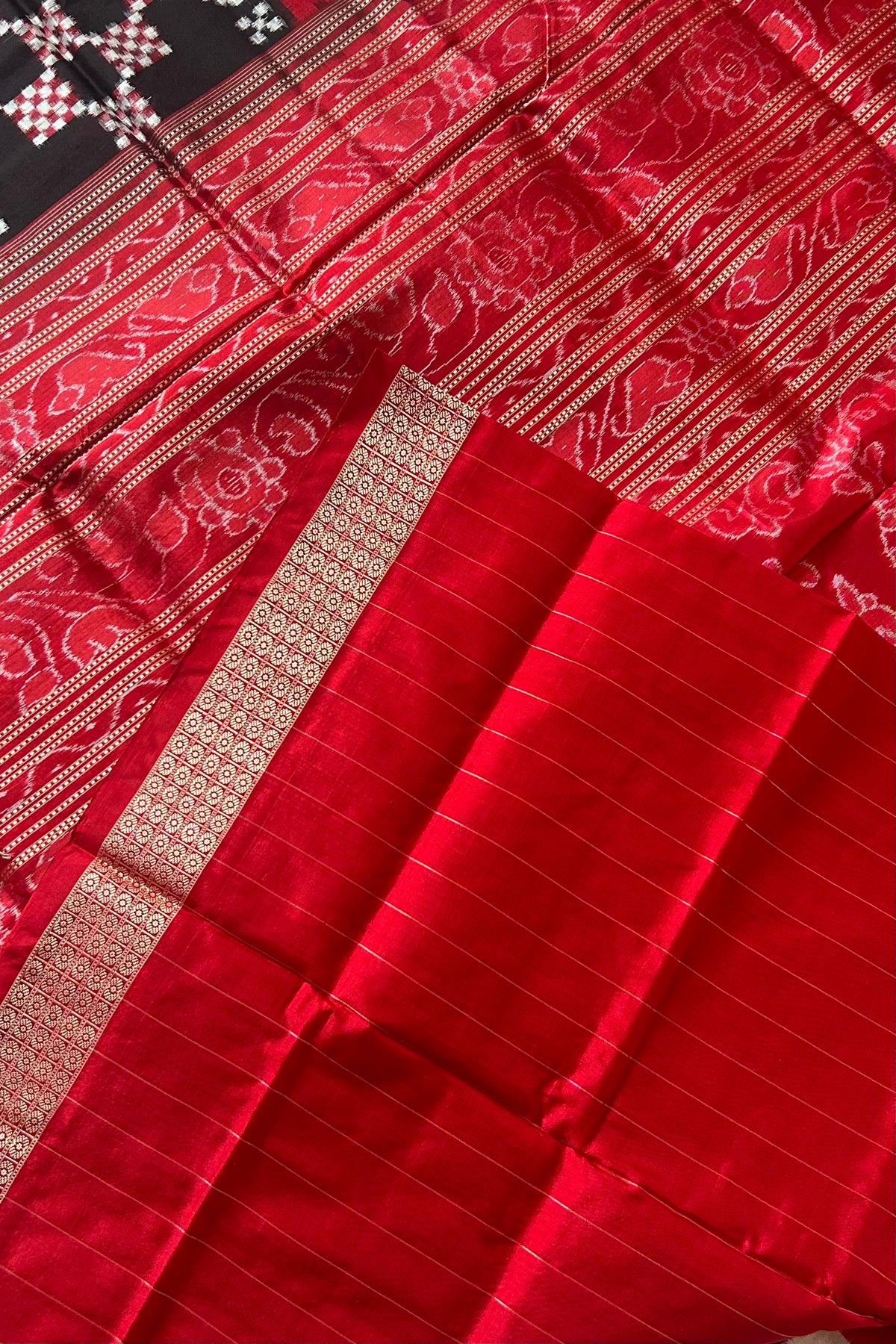 Exclusive Sambalpuri Pure Silk Saree - Red & Black