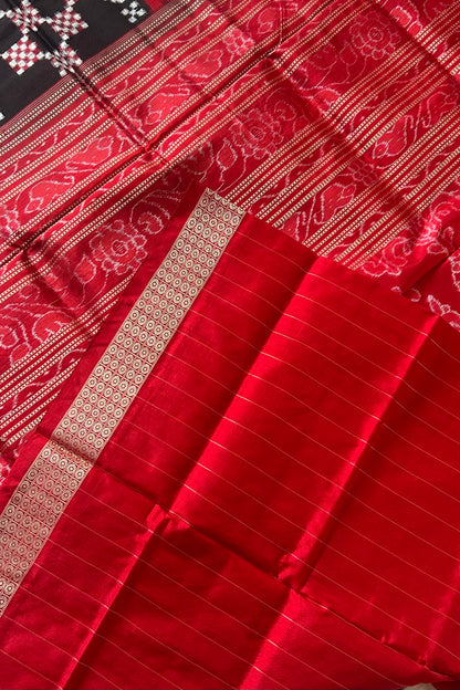 Exclusive Sambalpuri Pure Silk Saree - Red & Black