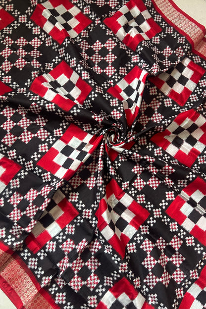 Exclusive Sambalpuri Pure Silk Saree - Red & Black