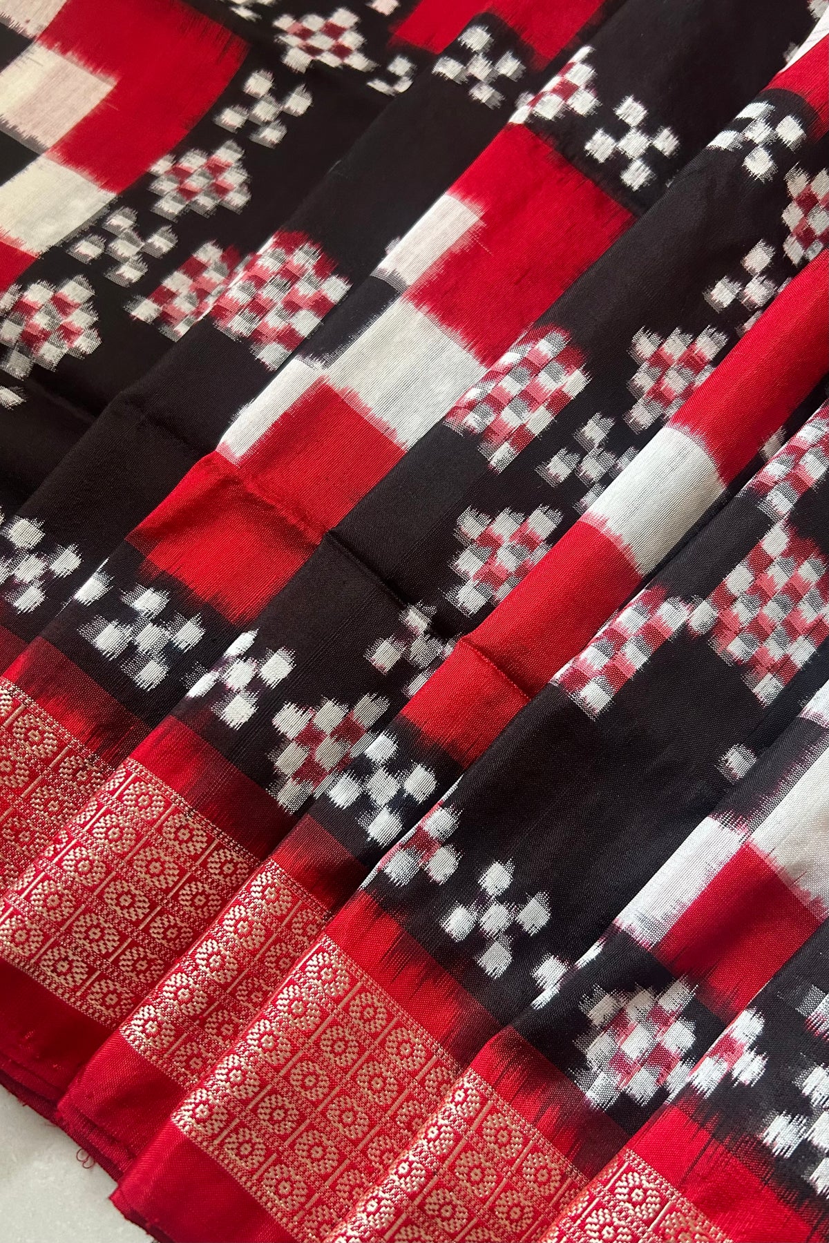 Exclusive Sambalpuri Pure Silk Saree - Red & Black