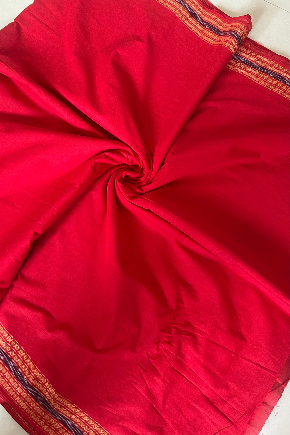 Pure Cotton Odisha Handloom Blouse Piece-  Orange Red