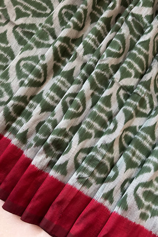 Exclusive Odisha Ikkat Khandua Silk Saree - Olive