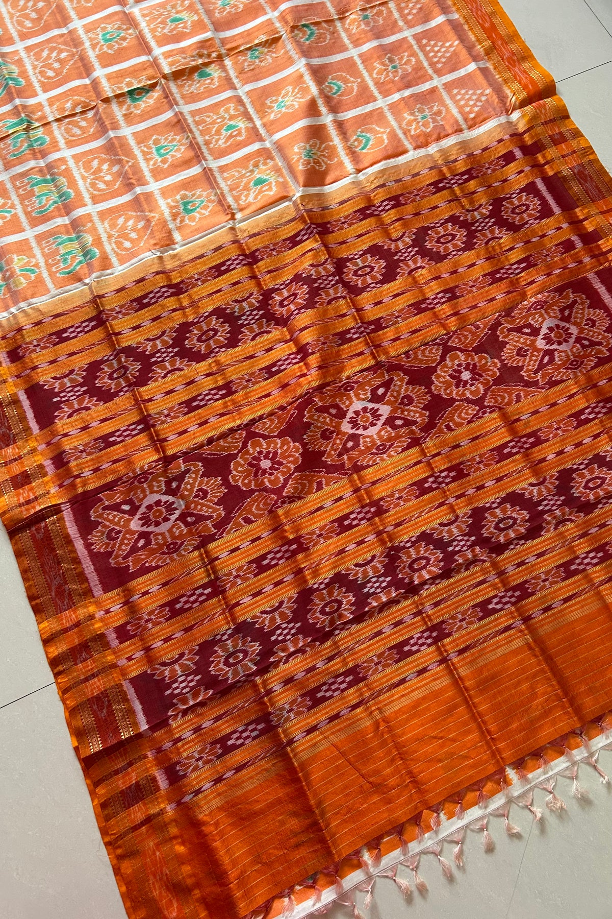 Nabakothi Khandua Pure Silk Saree- Shot Orange