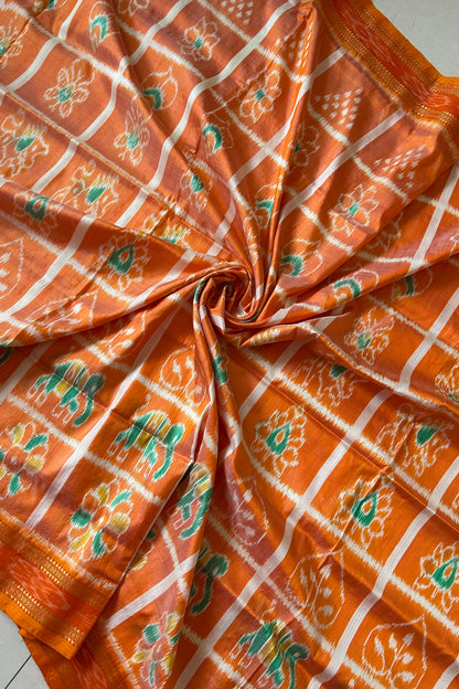 Nabakothi Khandua Pure Silk Saree- Shot Orange