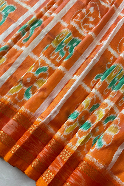 Nabakothi Khandua Pure Silk Saree- Shot Orange