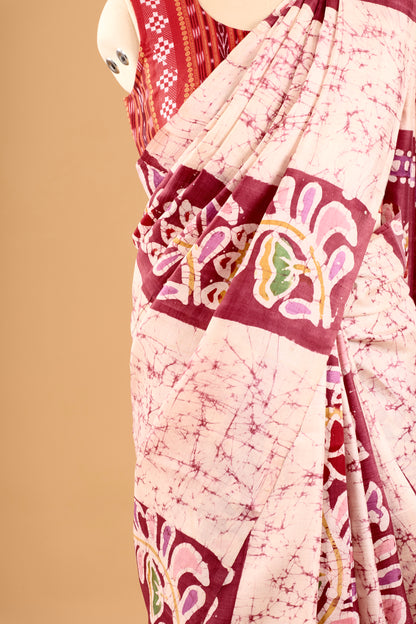 Murshidabad Pure Silk Saree With Hand Batik Print