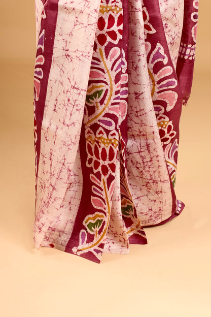 Murshidabad Pure Silk Saree With Hand Batik Print