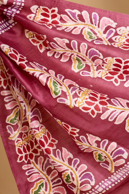 Murshidabad Pure Silk Saree With Hand Batik Print