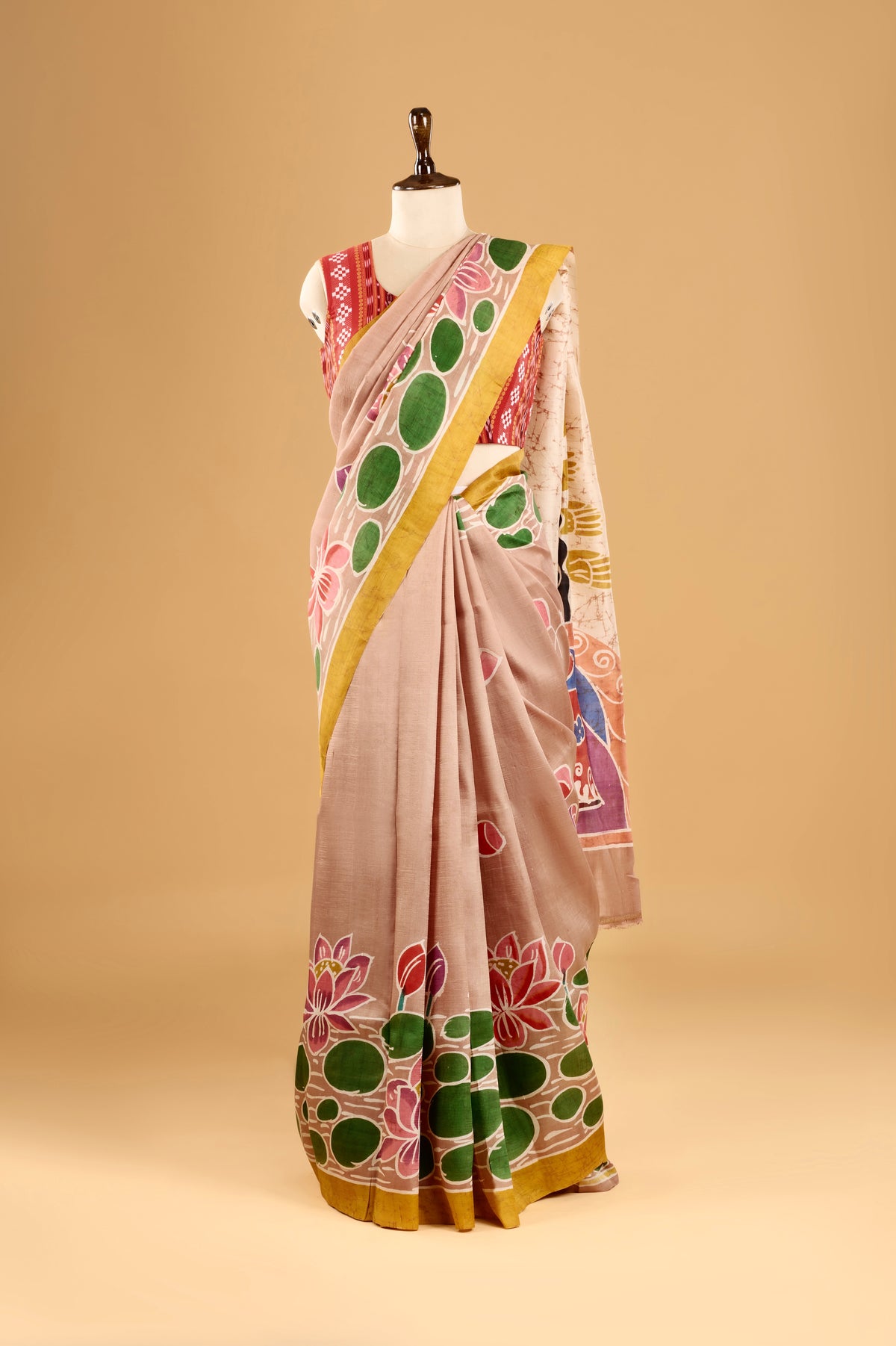Murshidabad Pure Silk Saree With Hand Batik Print