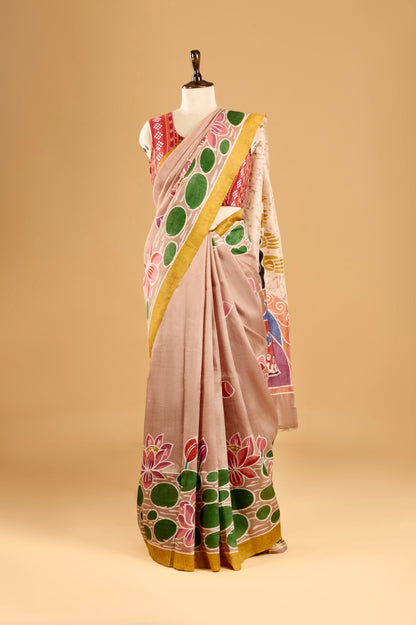Murshidabad Pure Silk Saree With Hand Batik Print