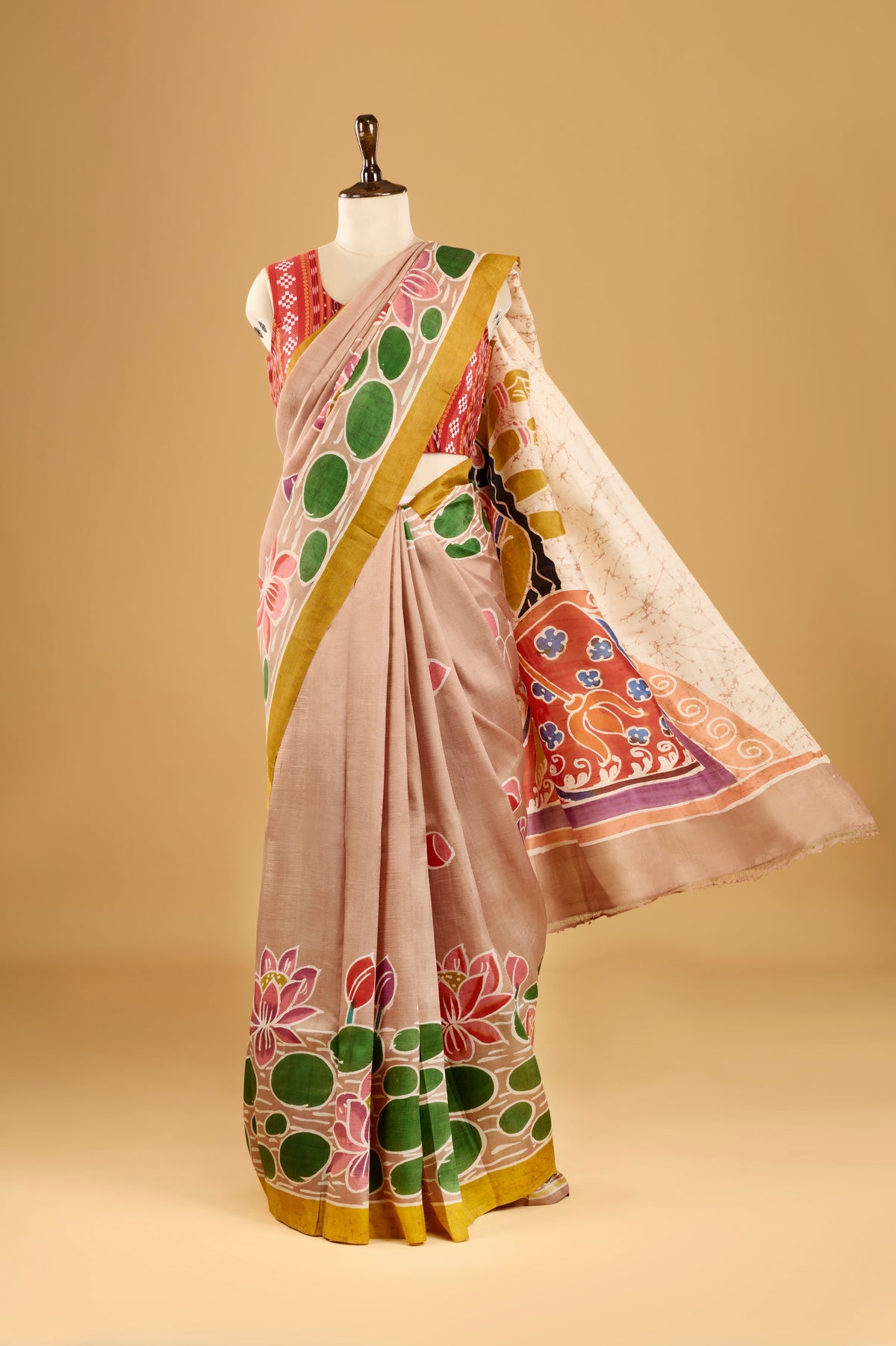 Murshidabad Pure Silk Saree With Hand Batik Print