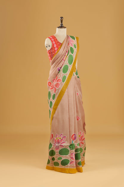 Murshidabad Pure Silk Saree With Hand Batik Print