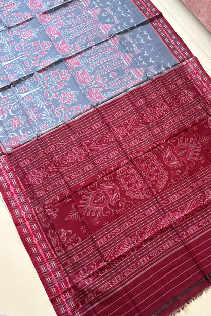 Odisha Ikkat Khandua Cotton Saree - Grey