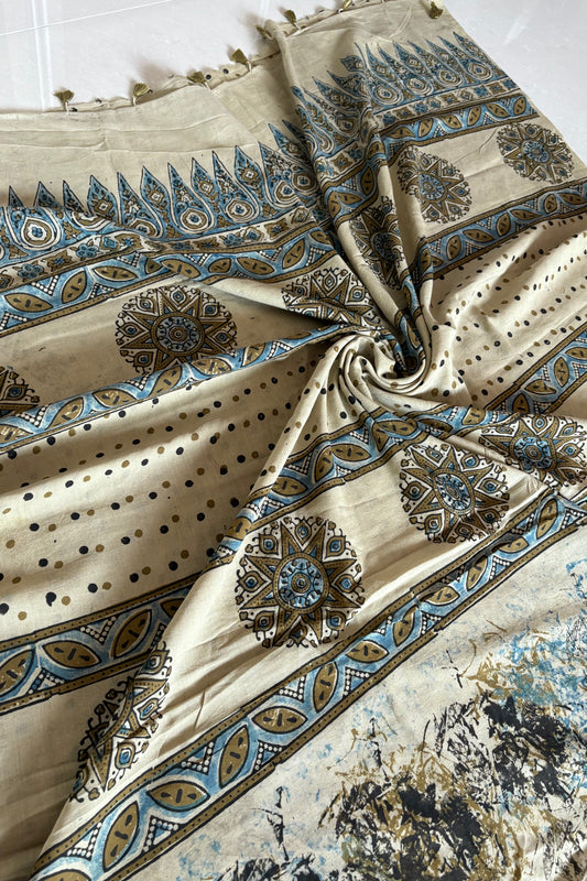 Ajrakh Natural Dye Hand Block Print Pure Cotton Saree